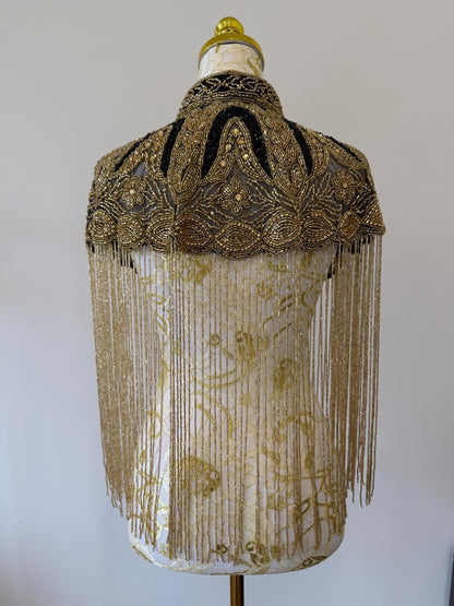 Black Gold Beaded Fringe Capelet