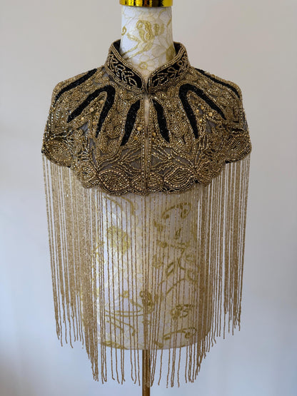 Black Gold Beaded Fringe Capelet
