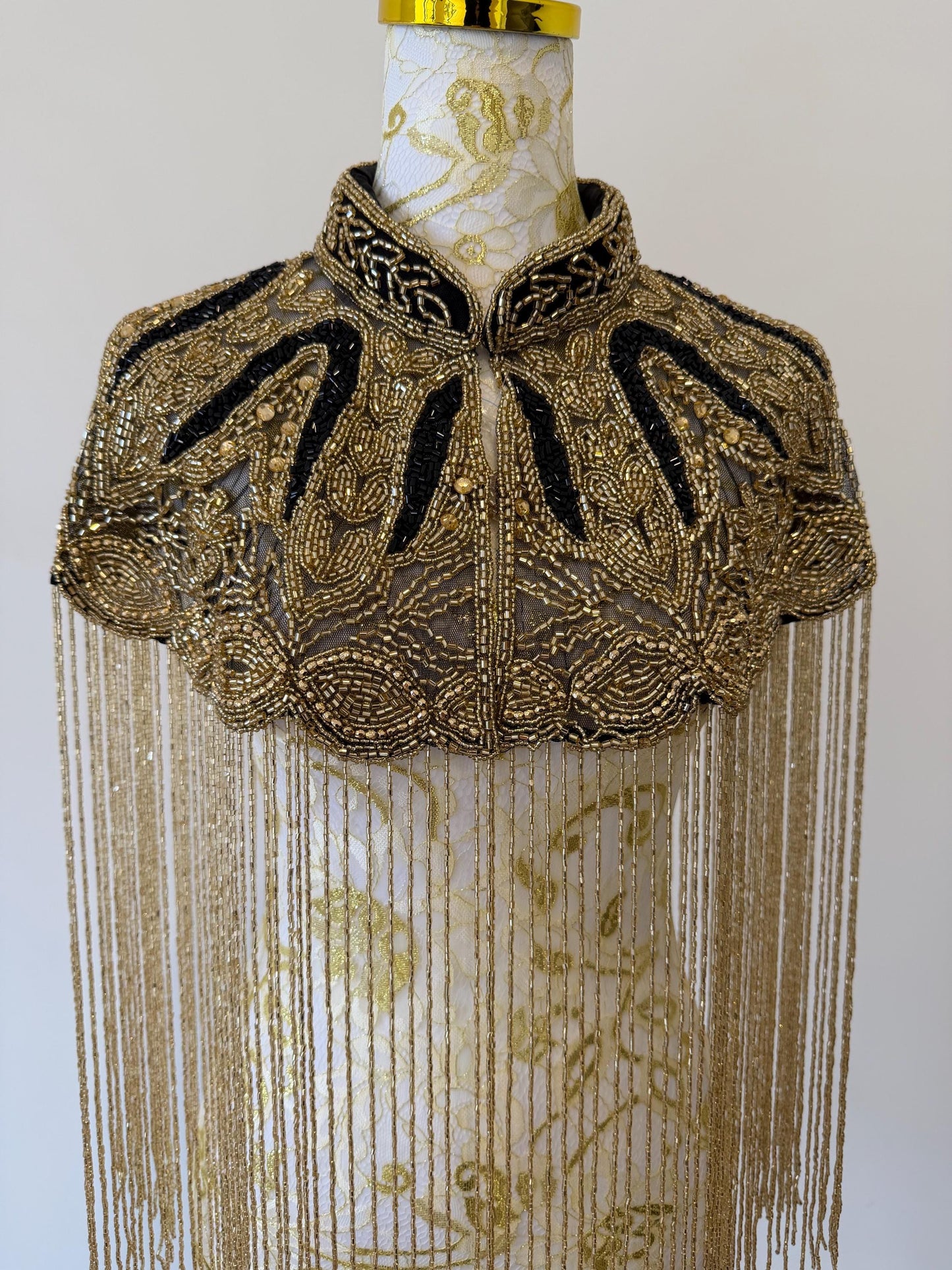 Black Gold Beaded Fringe Capelet