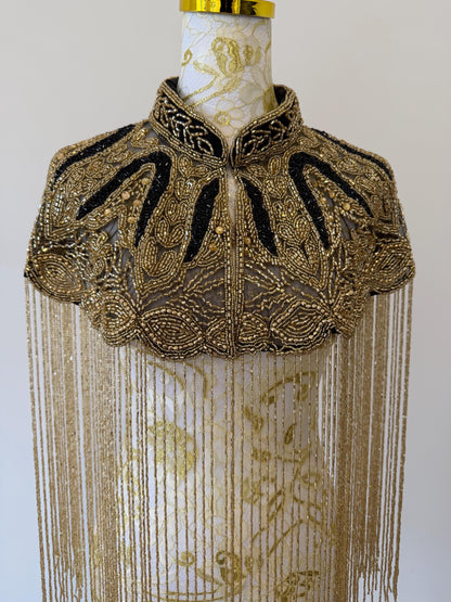 Black Gold Beaded Fringe Capelet