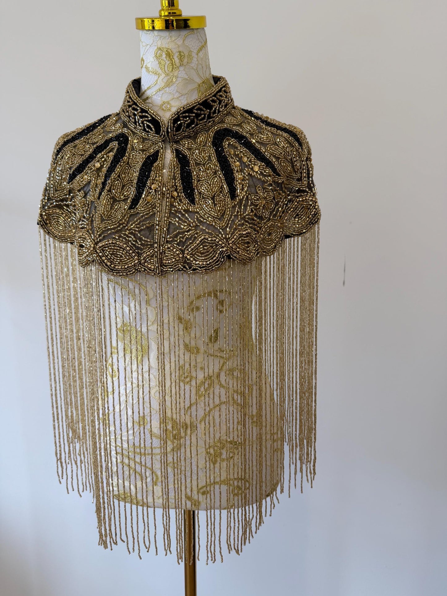 Black Gold Beaded Fringe Capelet
