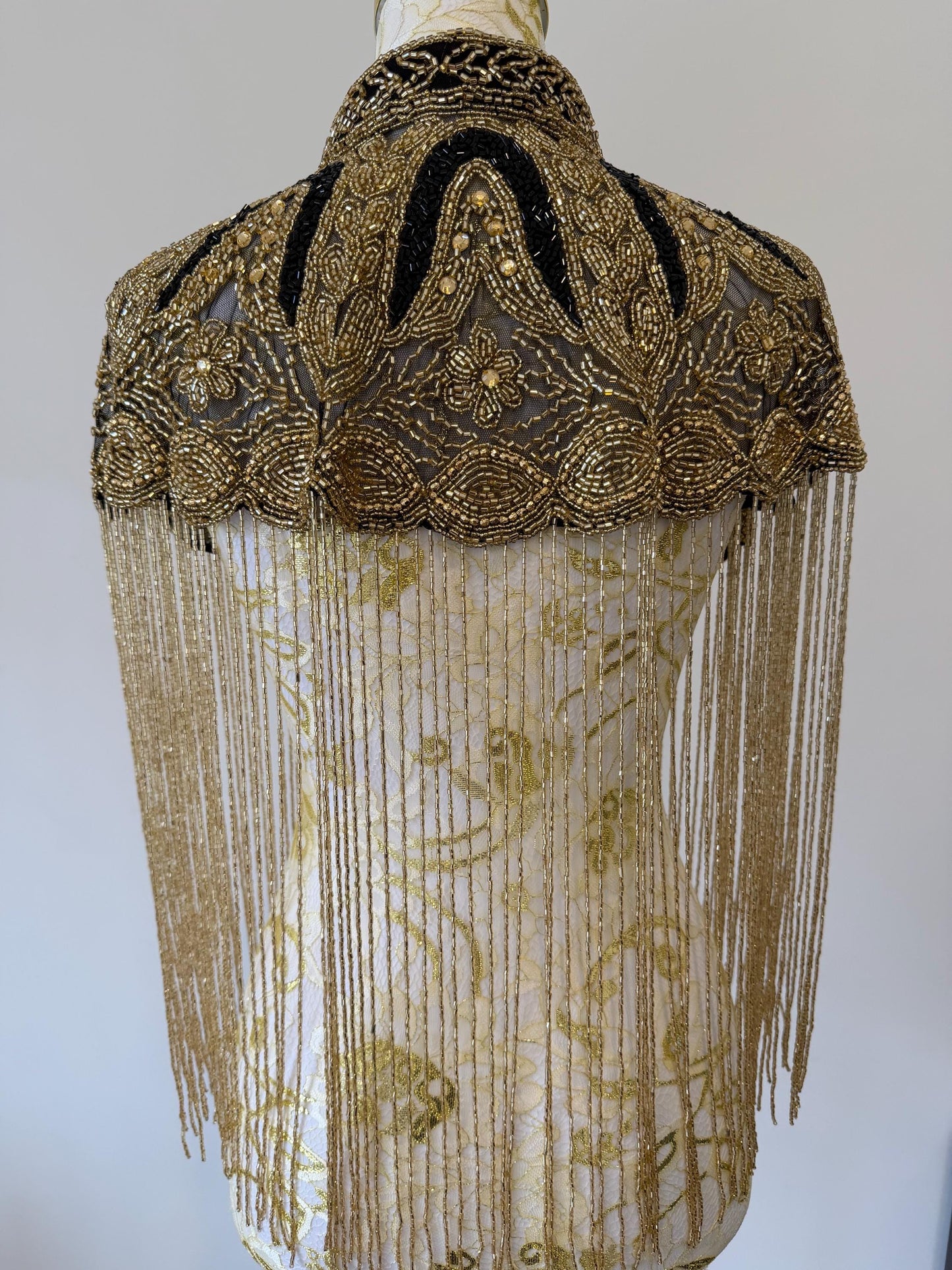 Black Gold Beaded Fringe Capelet