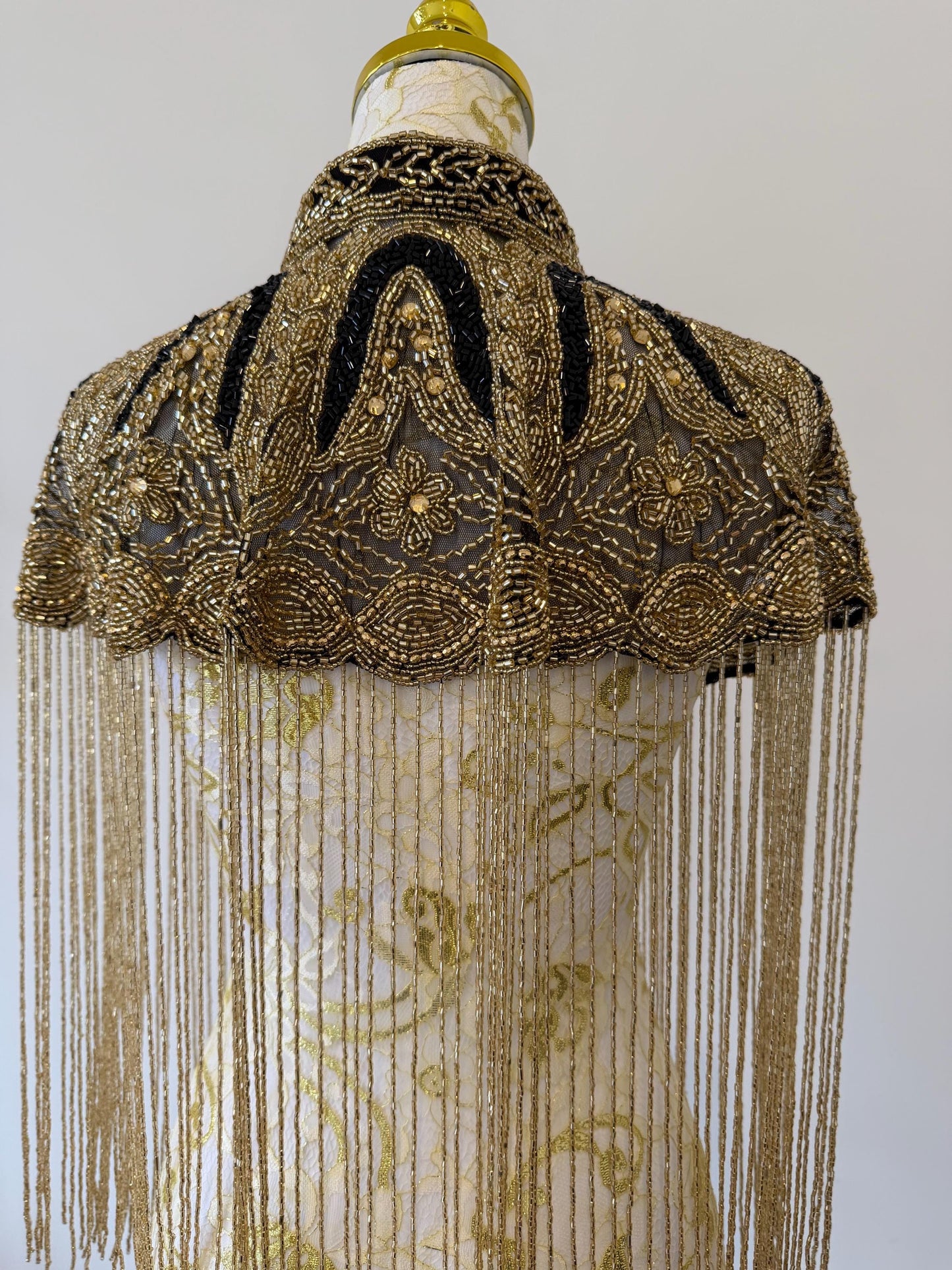 Black Gold Beaded Fringe Capelet