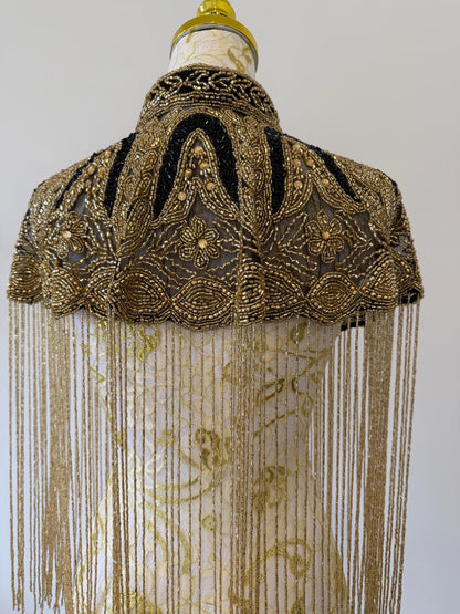 Black Gold Beaded Fringe Capelet