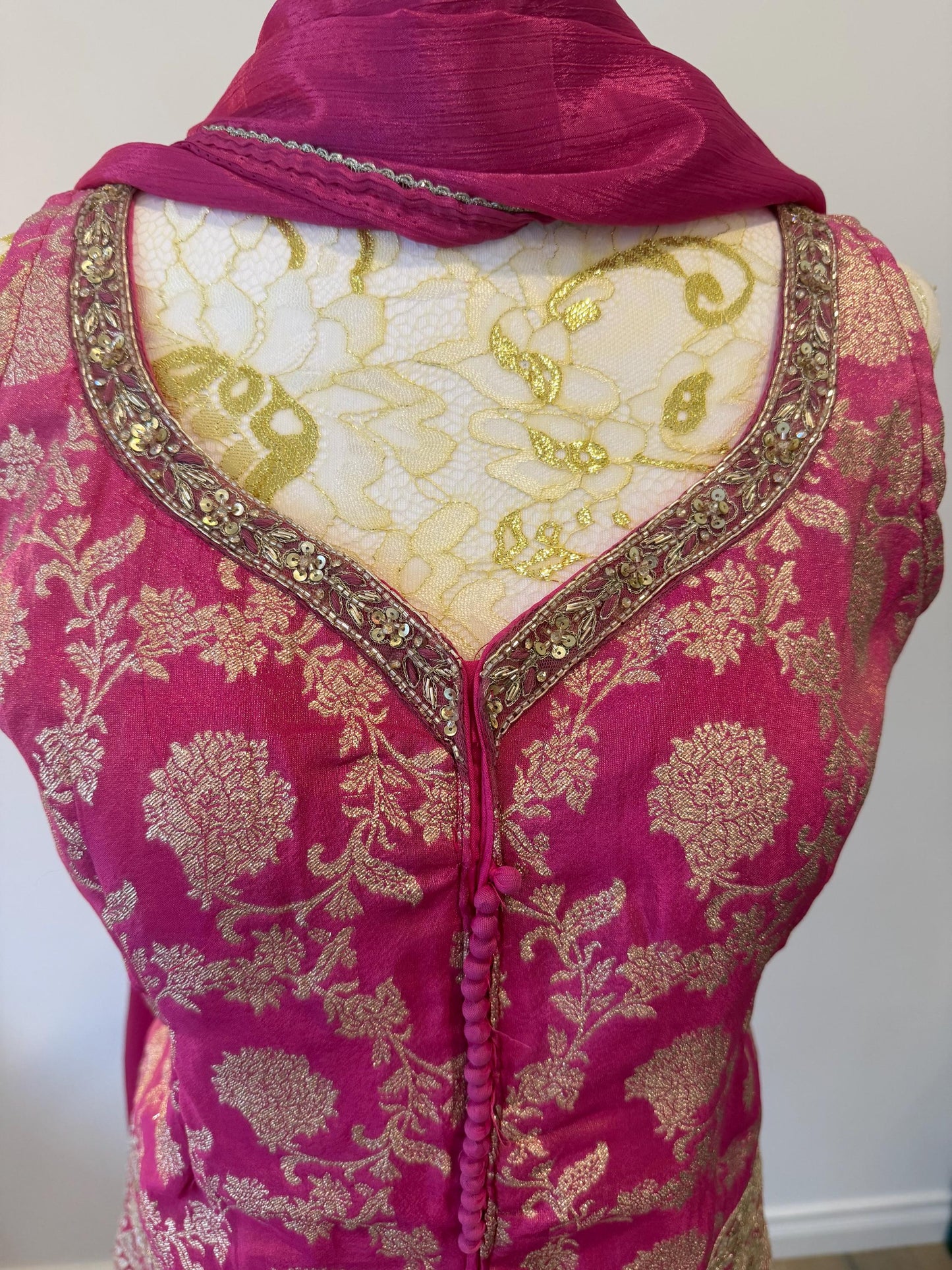 Vibrant Pink Brocade Silk Indo Western Outfit
