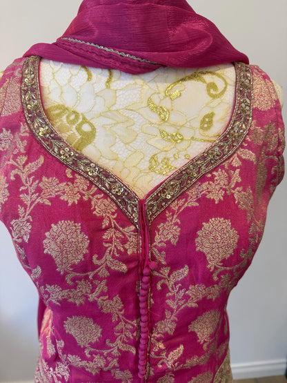 Vibrant Pink Brocade Silk Indo Western Outfit