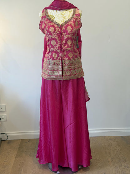 Vibrant Pink Brocade Silk Indo Western Outfit
