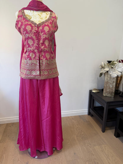 Vibrant Pink Brocade Silk Indo Western Outfit
