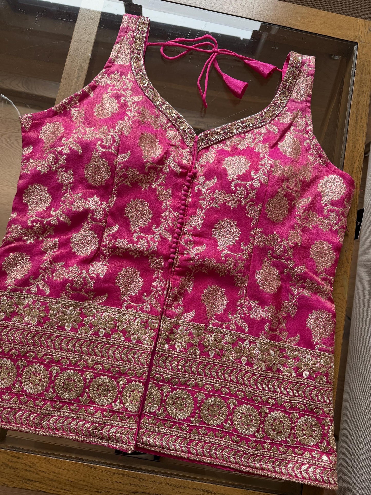 Vibrant Pink Brocade Silk Indo Western Outfit