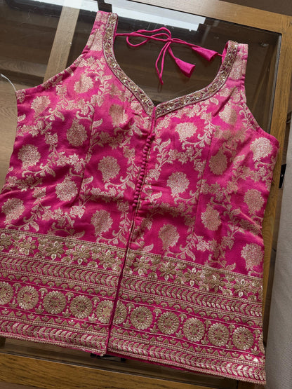 Vibrant Pink Brocade Silk Indo Western Outfit