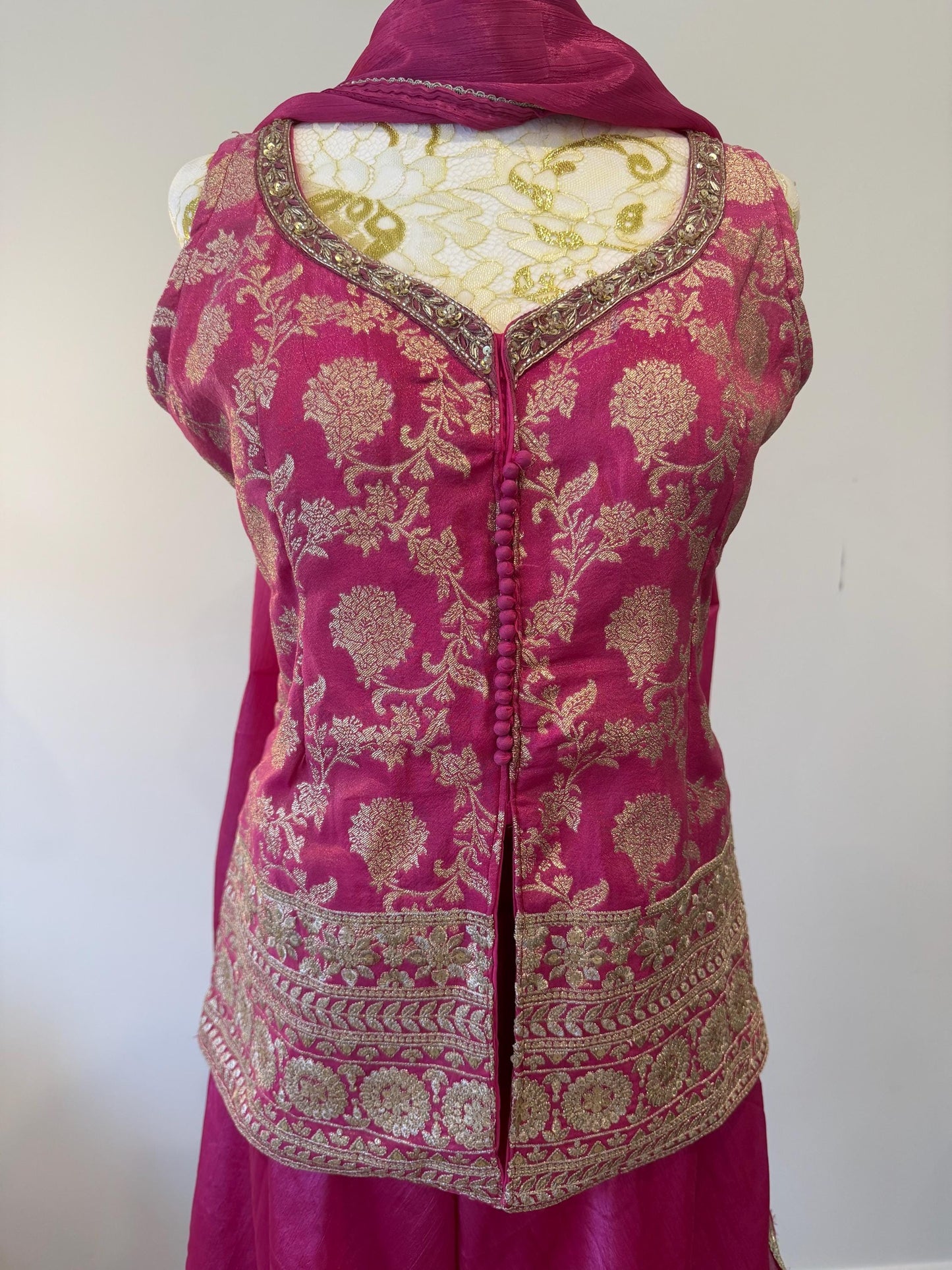 Vibrant Pink Brocade Silk Indo Western Outfit