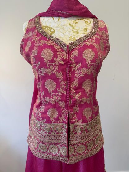 Vibrant Pink Brocade Silk Indo Western Outfit