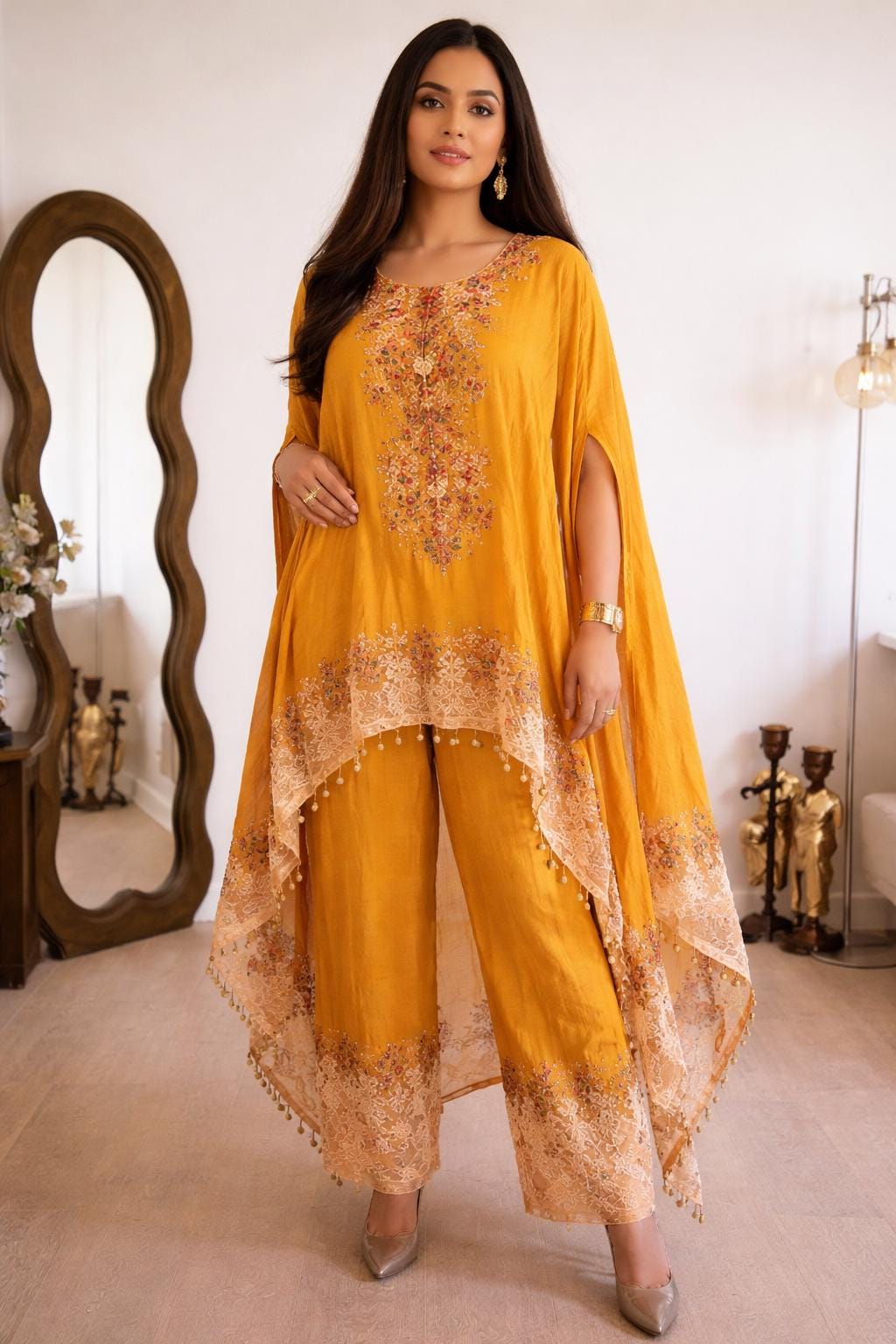 Mustard crape Kaftan Set