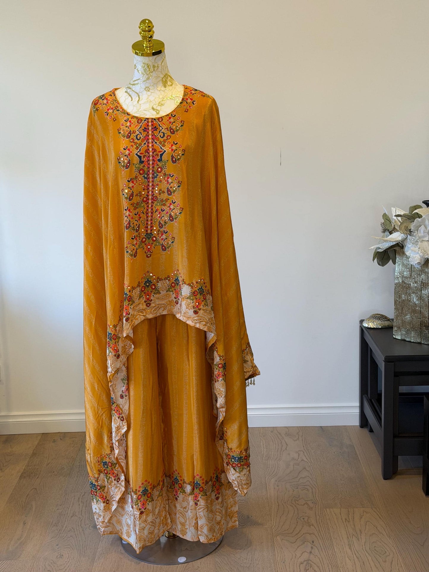 Mustard crape Kaftan Set