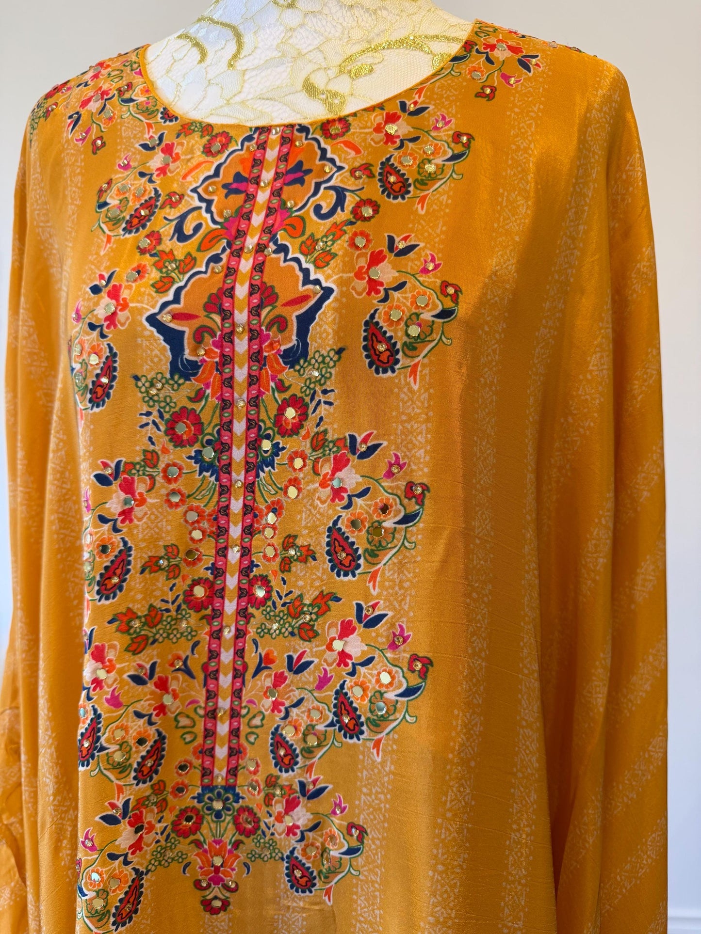 Mustard crape Kaftan Set