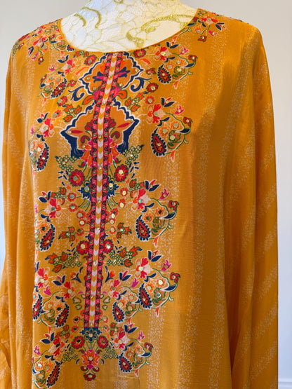 Mustard crape Kaftan Set