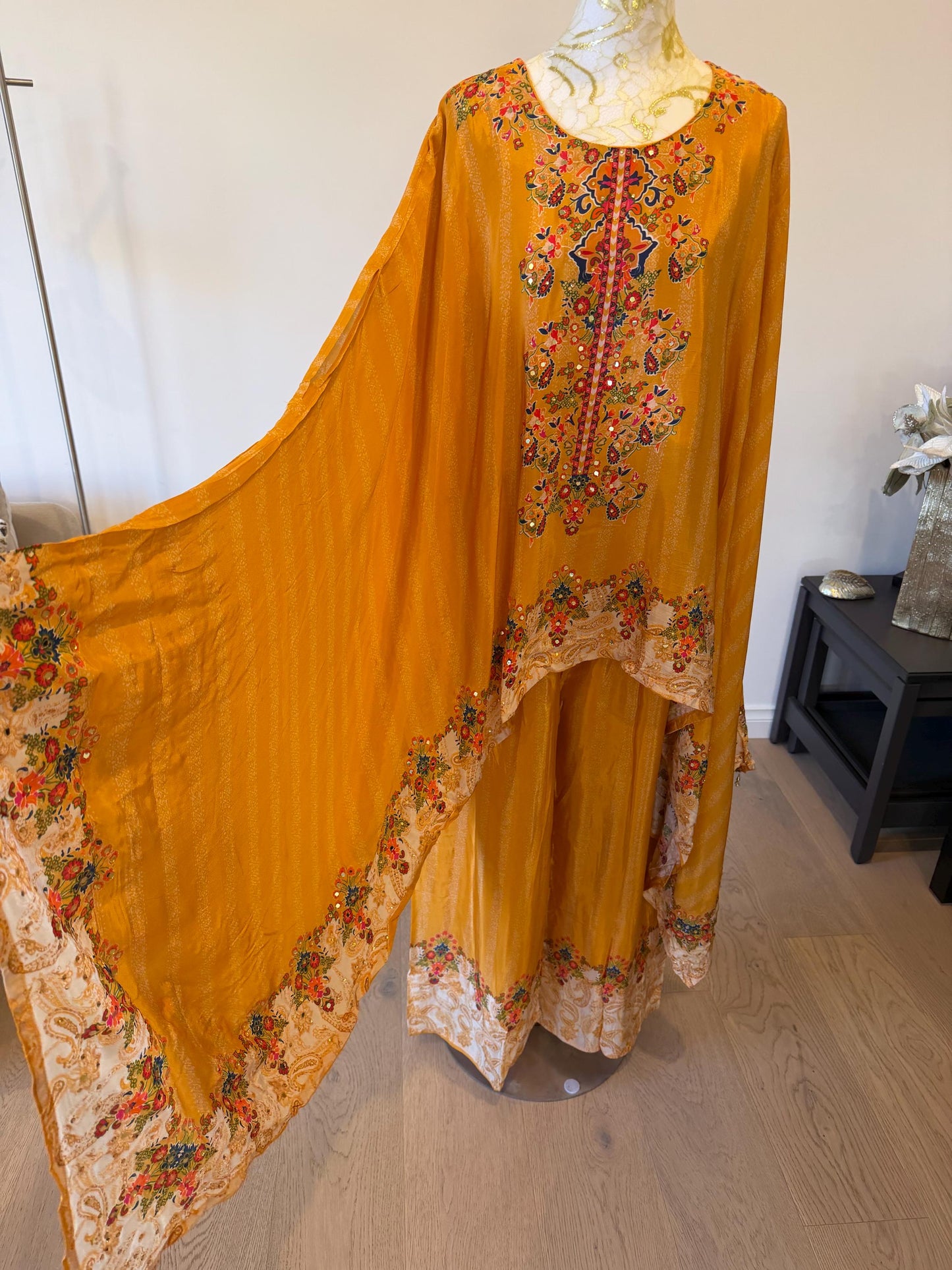 Mustard crape Kaftan Set