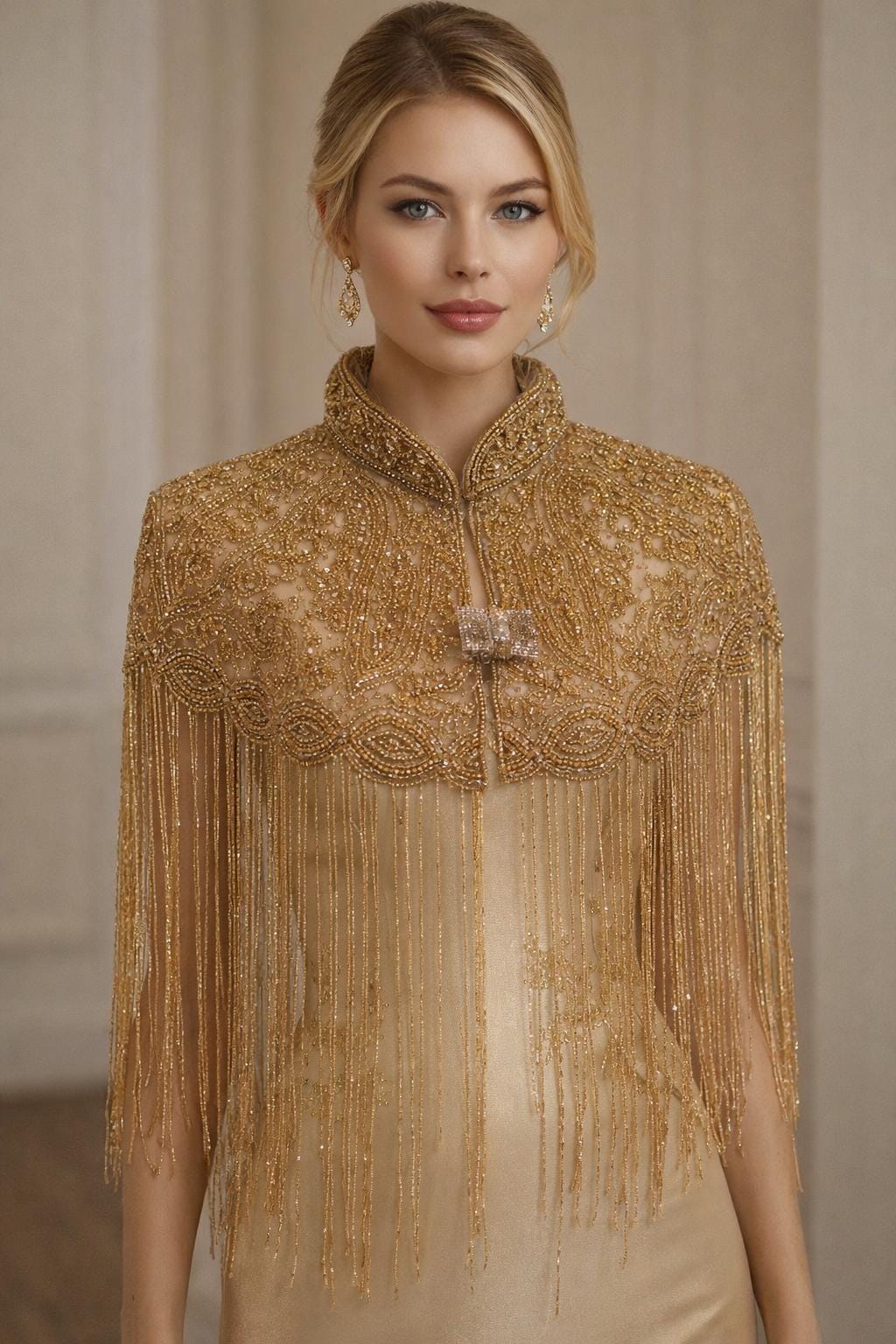 Golden Beaded Fringe Capelet