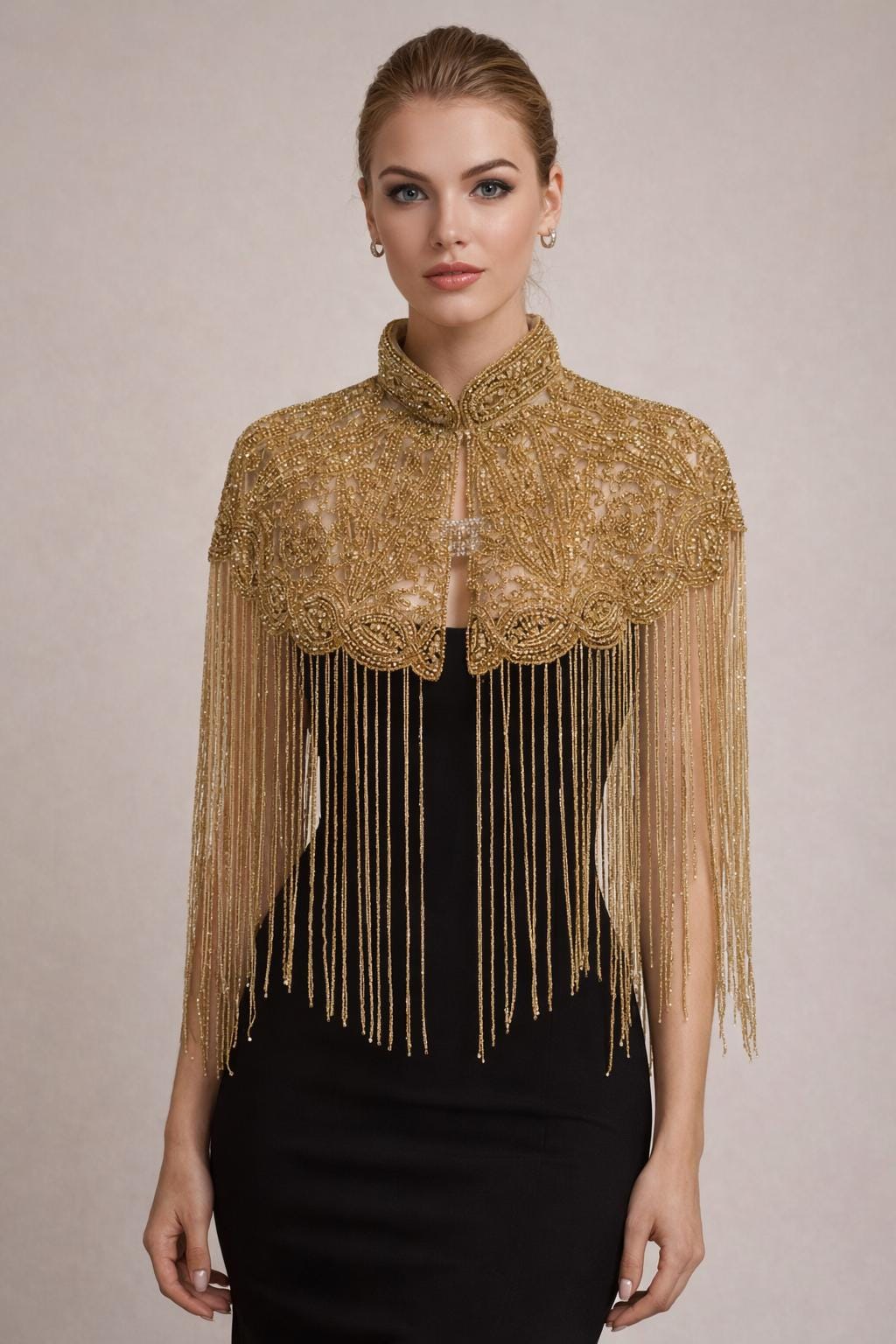 Golden Beaded Fringe Capelet