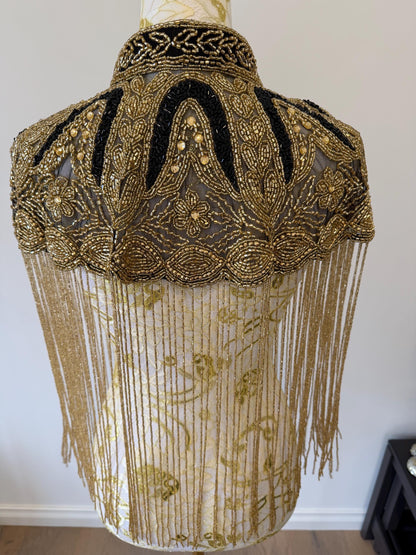 Black Gold Beaded Fringe Capelet