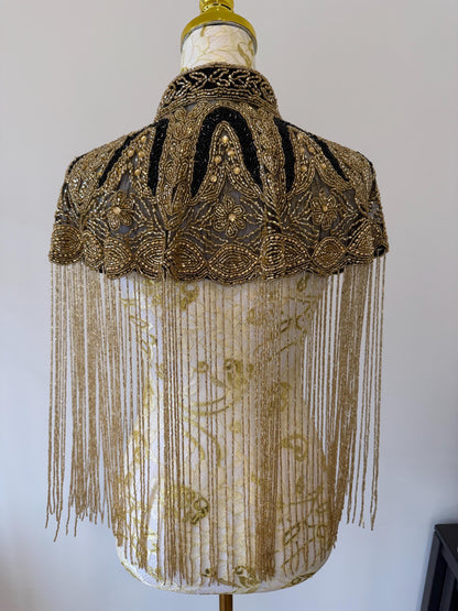 Black Gold Beaded Fringe Capelet