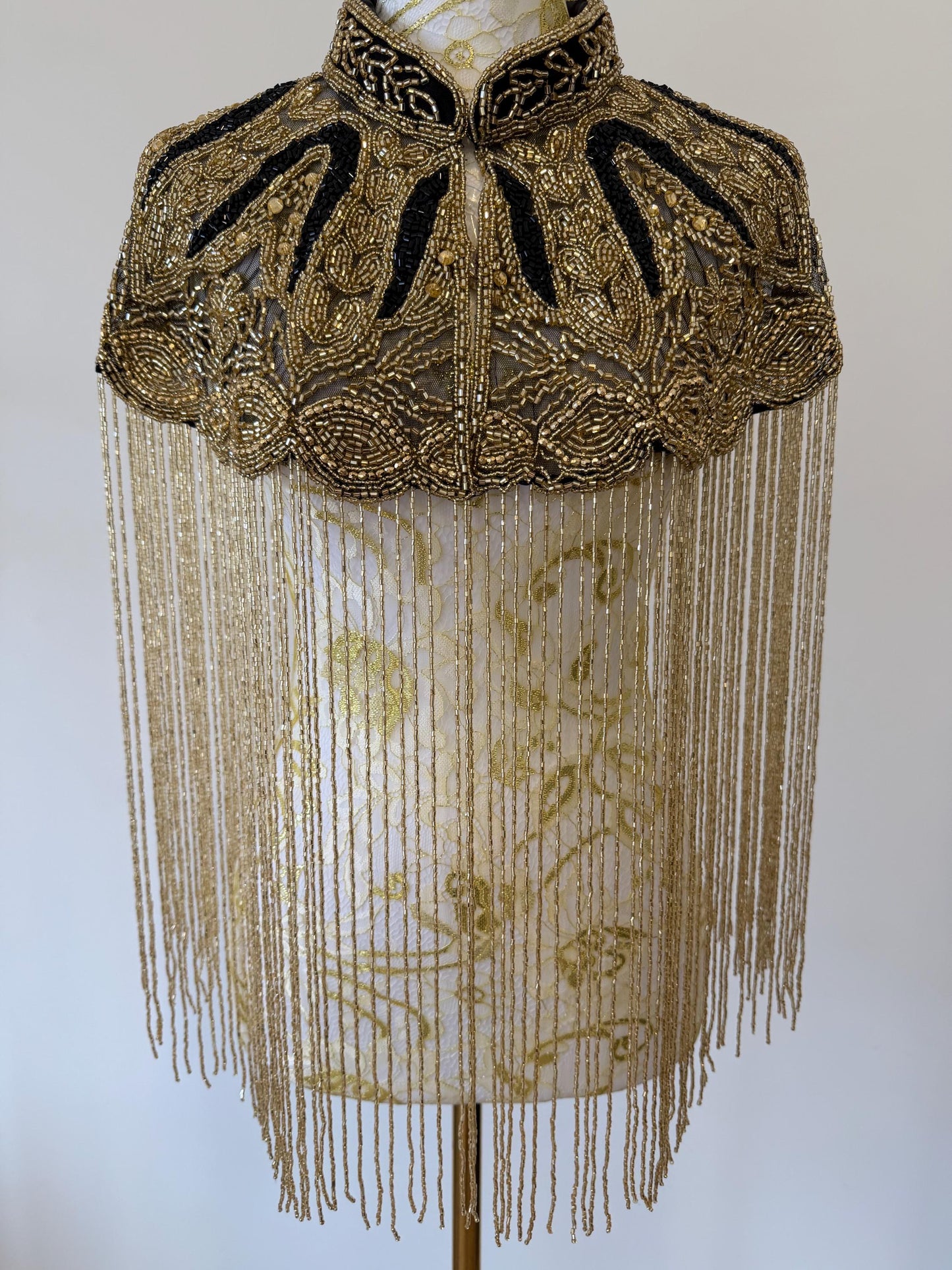 Black Gold Beaded Fringe Capelet