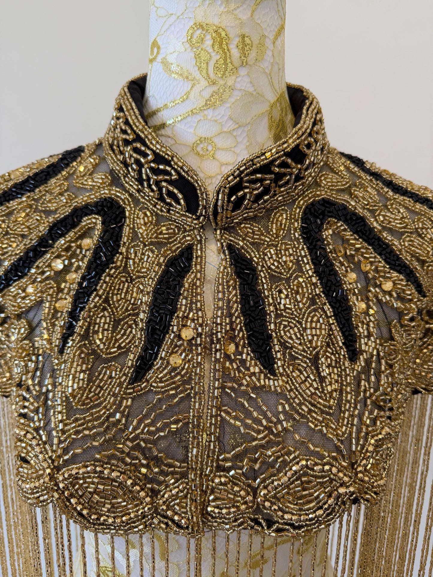 Black Gold Beaded Fringe Capelet
