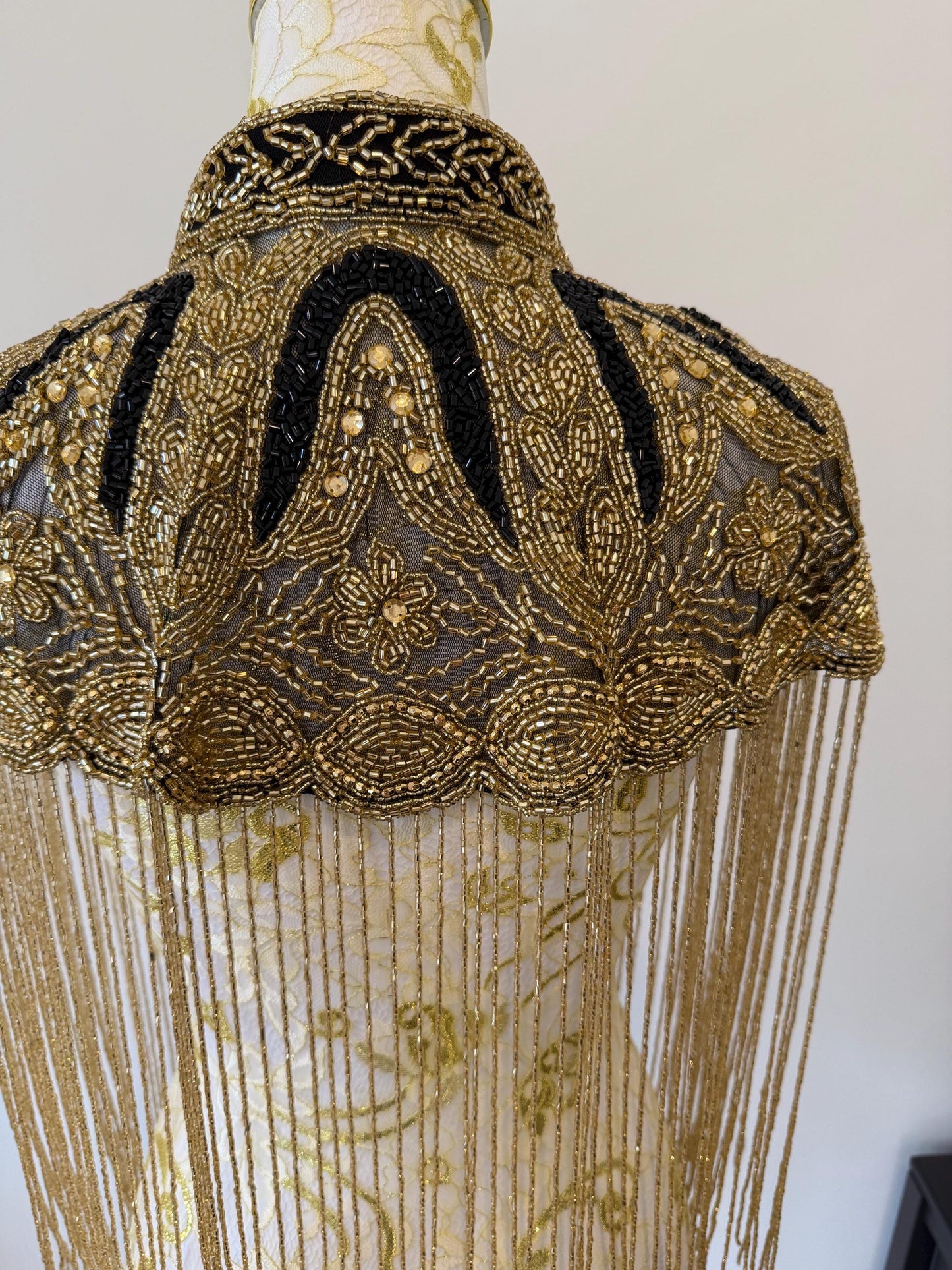 Black Gold Beaded Fringe Capelet