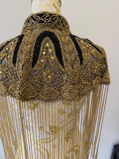Black Gold Beaded Fringe Capelet