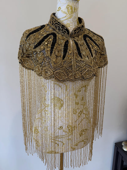 Black Gold Beaded Fringe Capelet