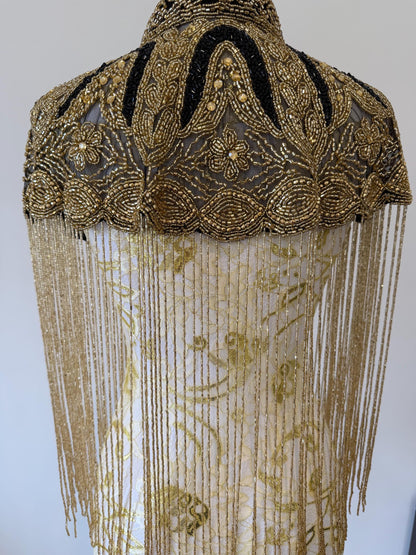 Black Gold Beaded Fringe Capelet