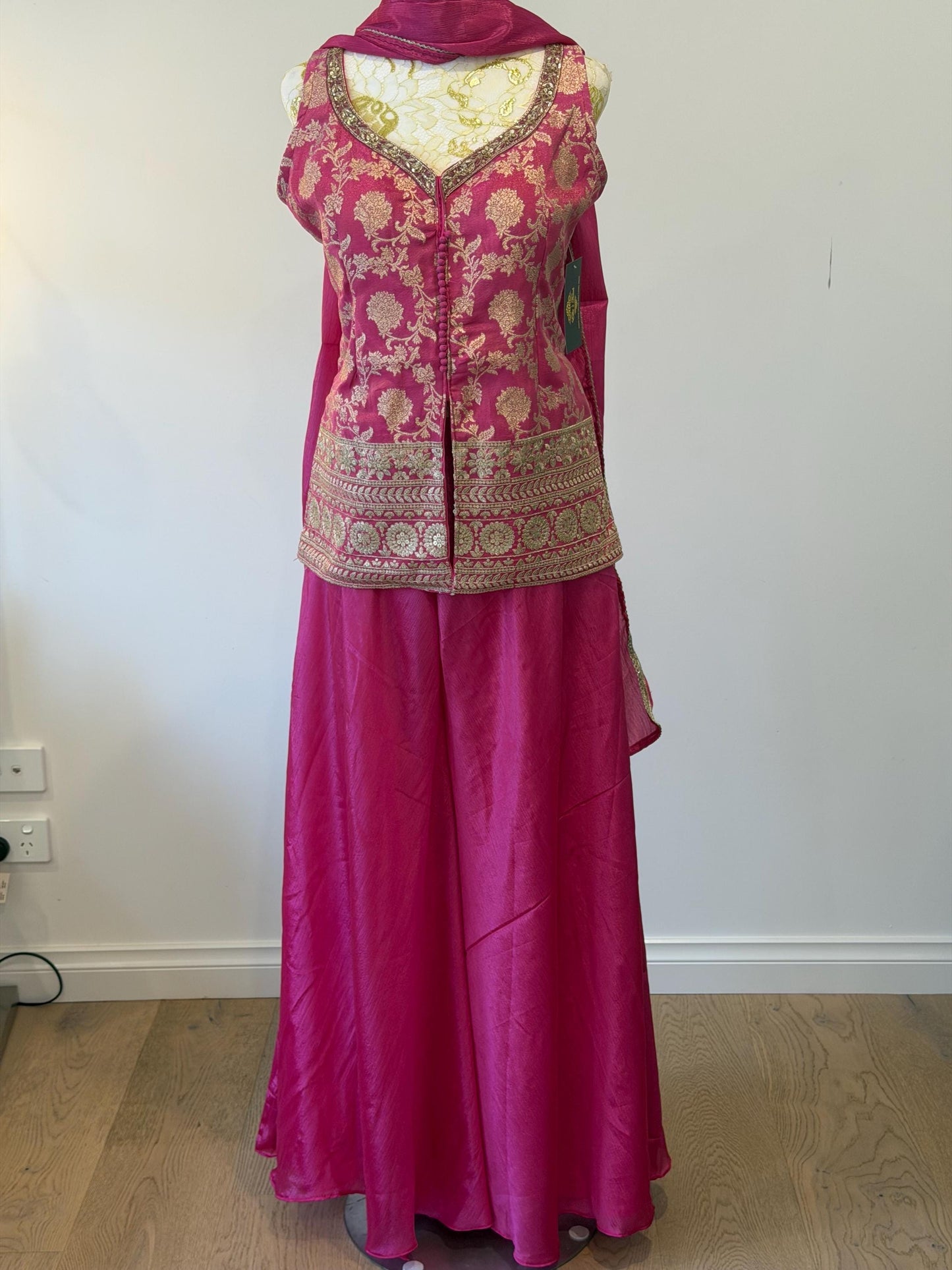Vibrant Pink Brocade Silk Indo Western Outfit