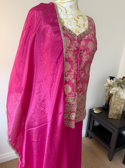 Vibrant Pink Brocade Silk Indo Western Outfit