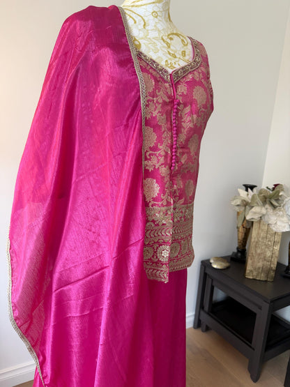 Vibrant Pink Brocade Silk Indo Western Outfit