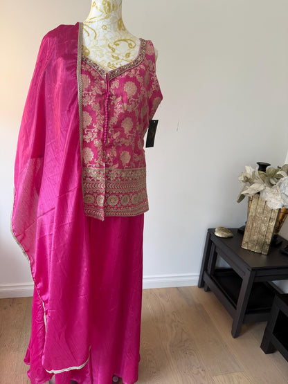 Vibrant Pink Brocade Silk Indo Western Outfit