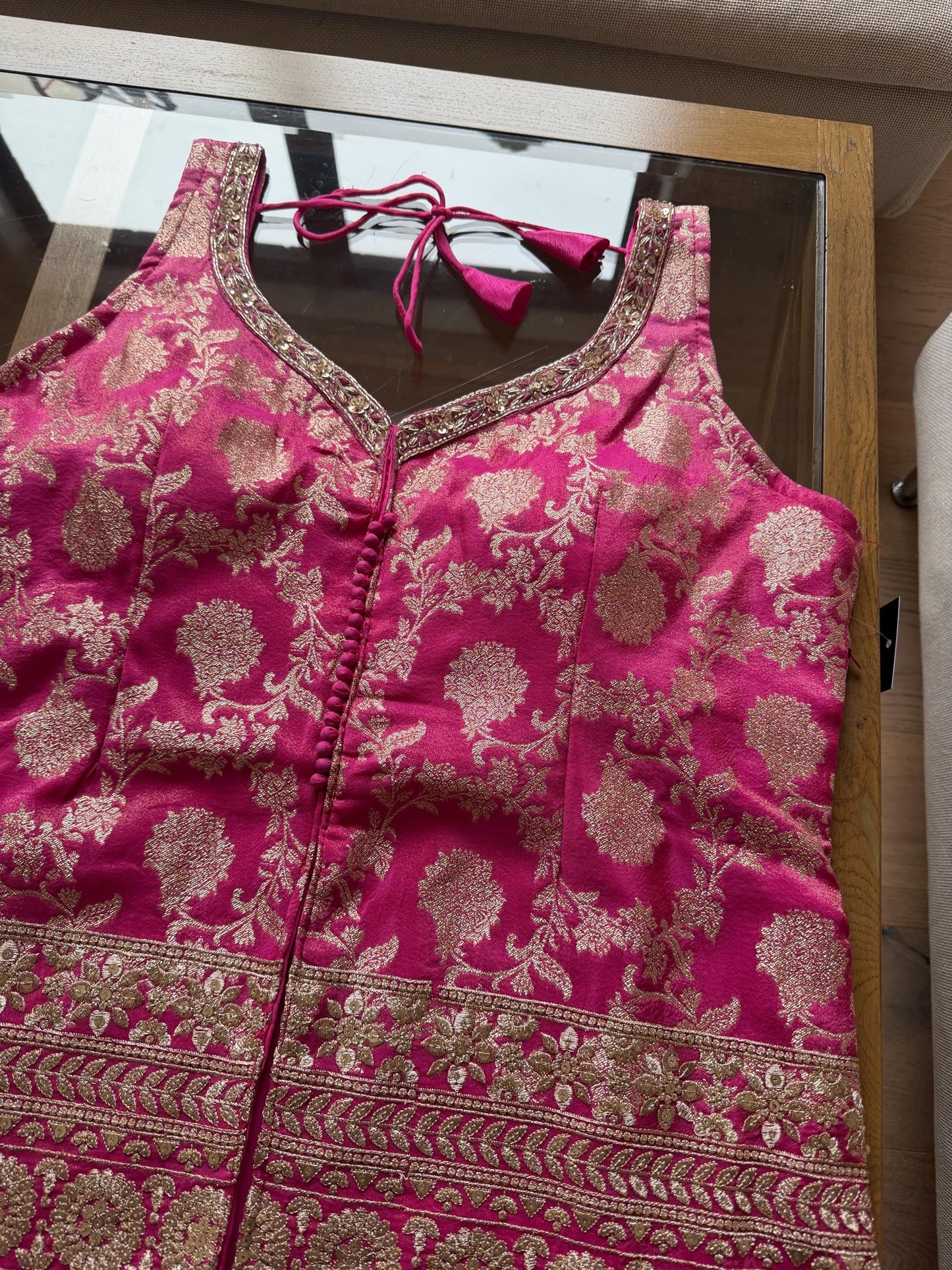 Vibrant Pink Brocade Silk Indo Western Outfit
