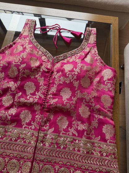 Vibrant Pink Brocade Silk Indo Western Outfit