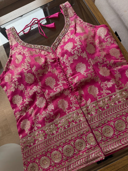 Vibrant Pink Brocade Silk Indo Western Outfit