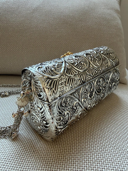 Oxidised Metal Clutch Bag, Ethnic Statement Bag with Stone Work