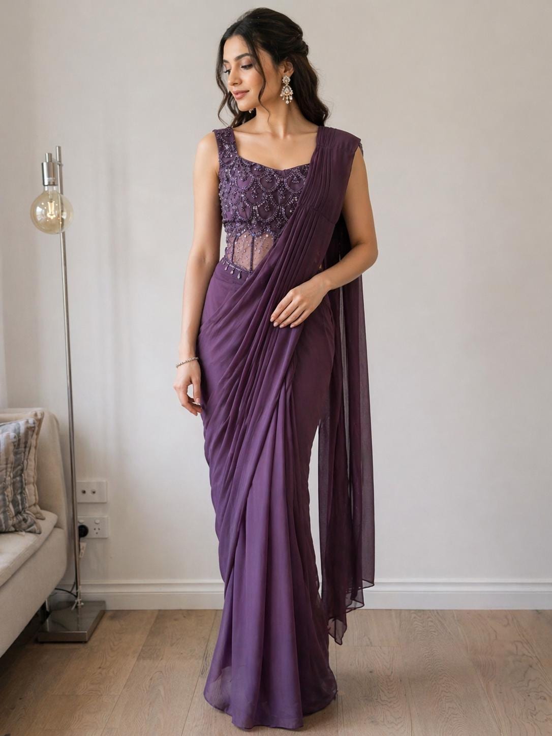 Ready-to-Wear Georgette Saree with Corset Blouse