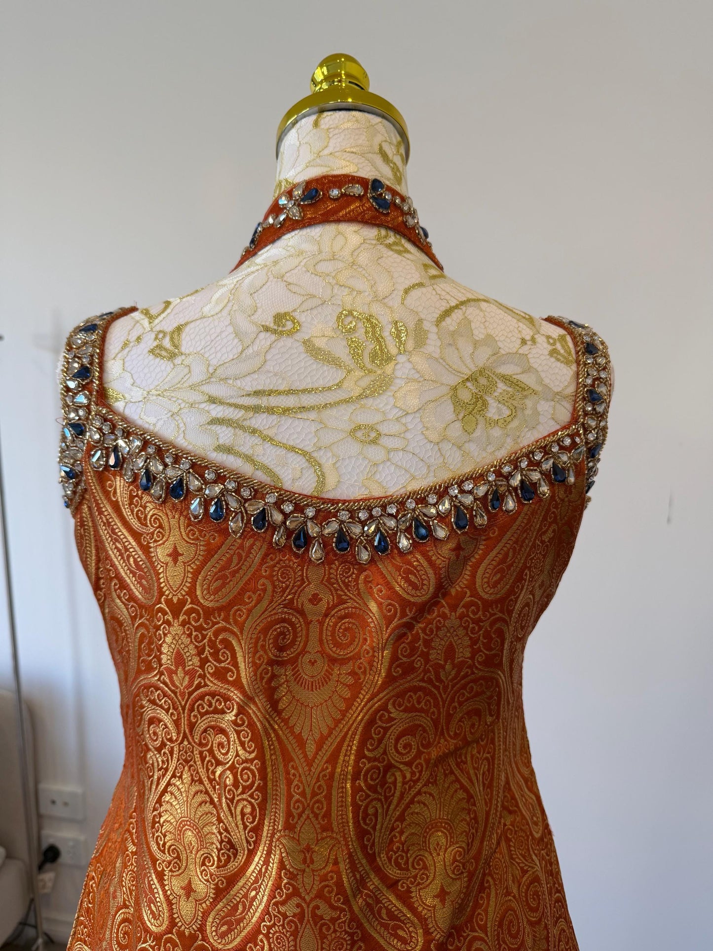 Orange Brocade Silk Indo Western Set