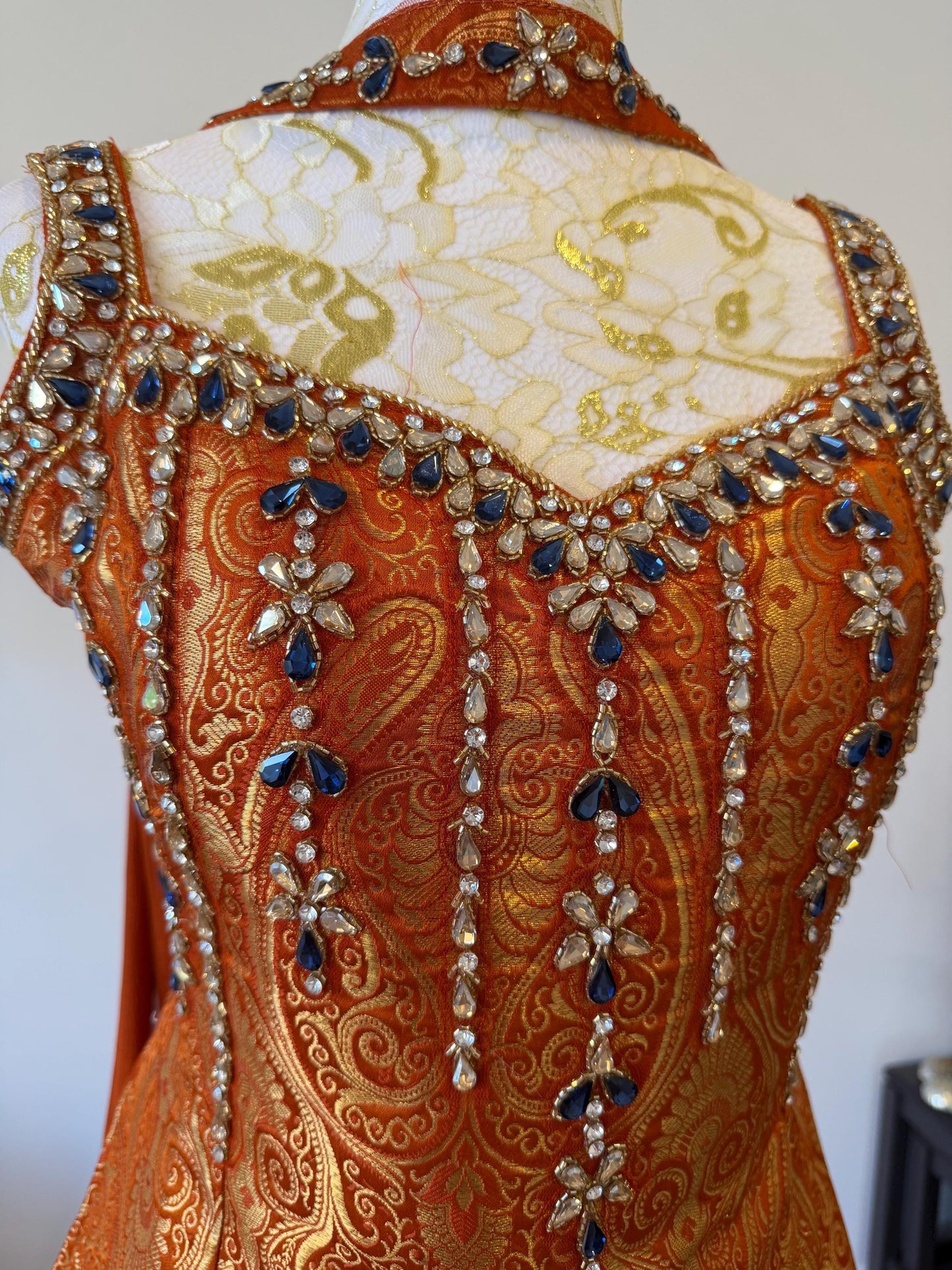 Orange Brocade Silk Indo Western Set