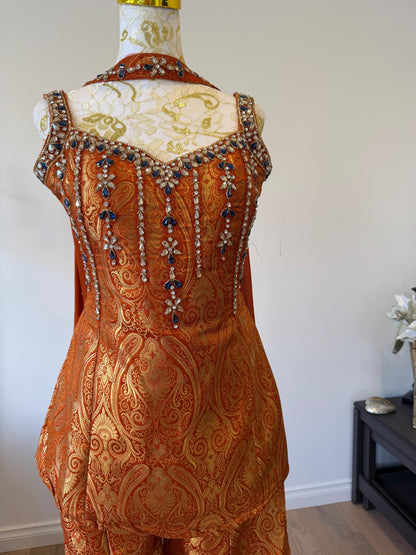 Orange Brocade Silk Indo Western Set