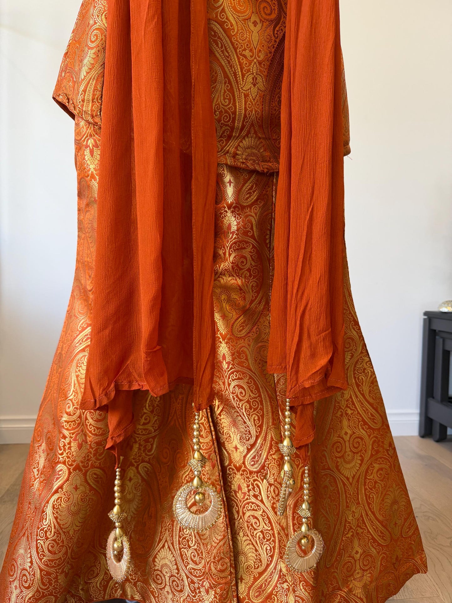 Orange Brocade Silk Indo Western Set