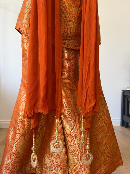 Orange Brocade Silk Indo Western Set