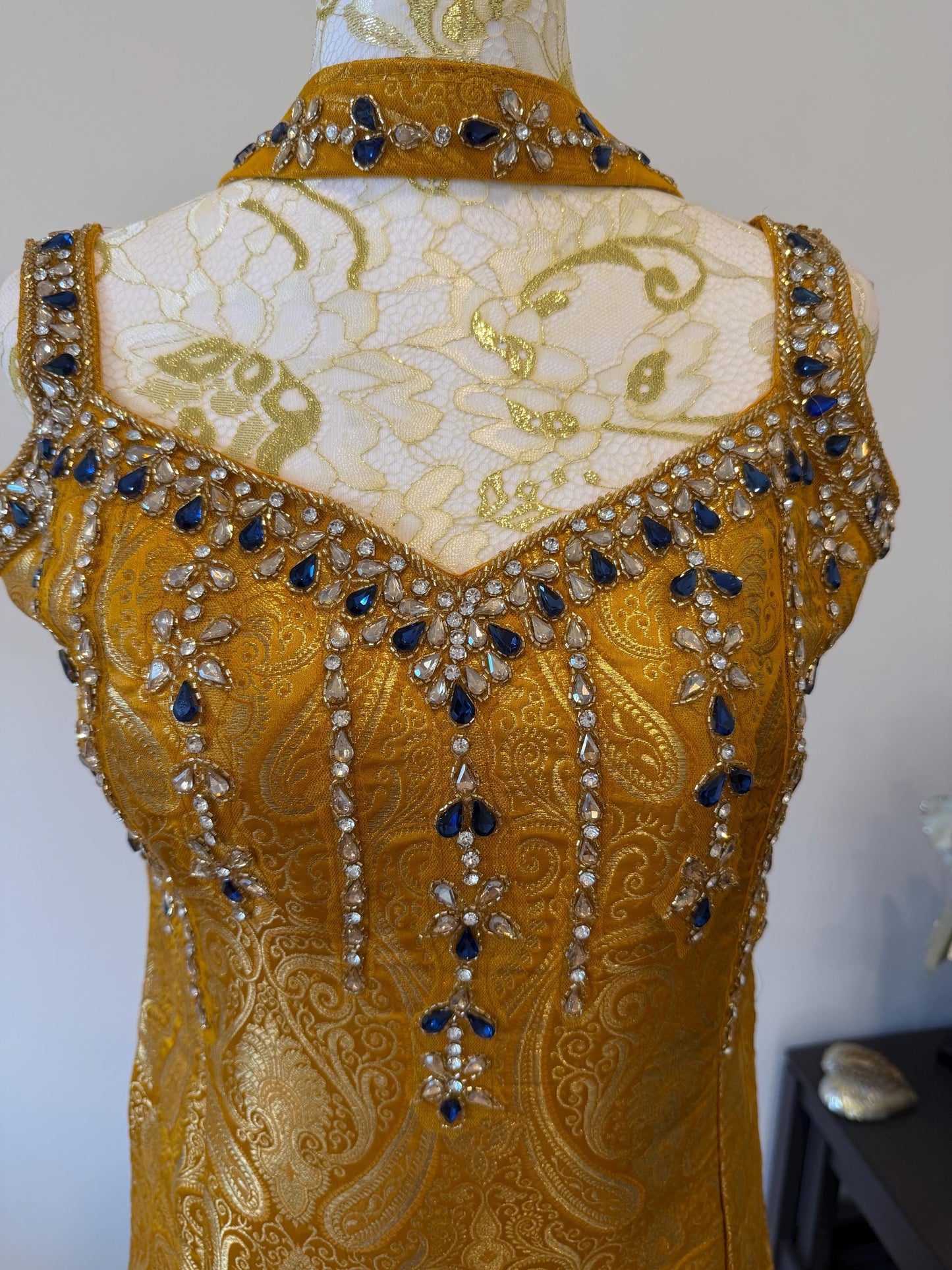 Mustard Brocade Silk Indo Western Set