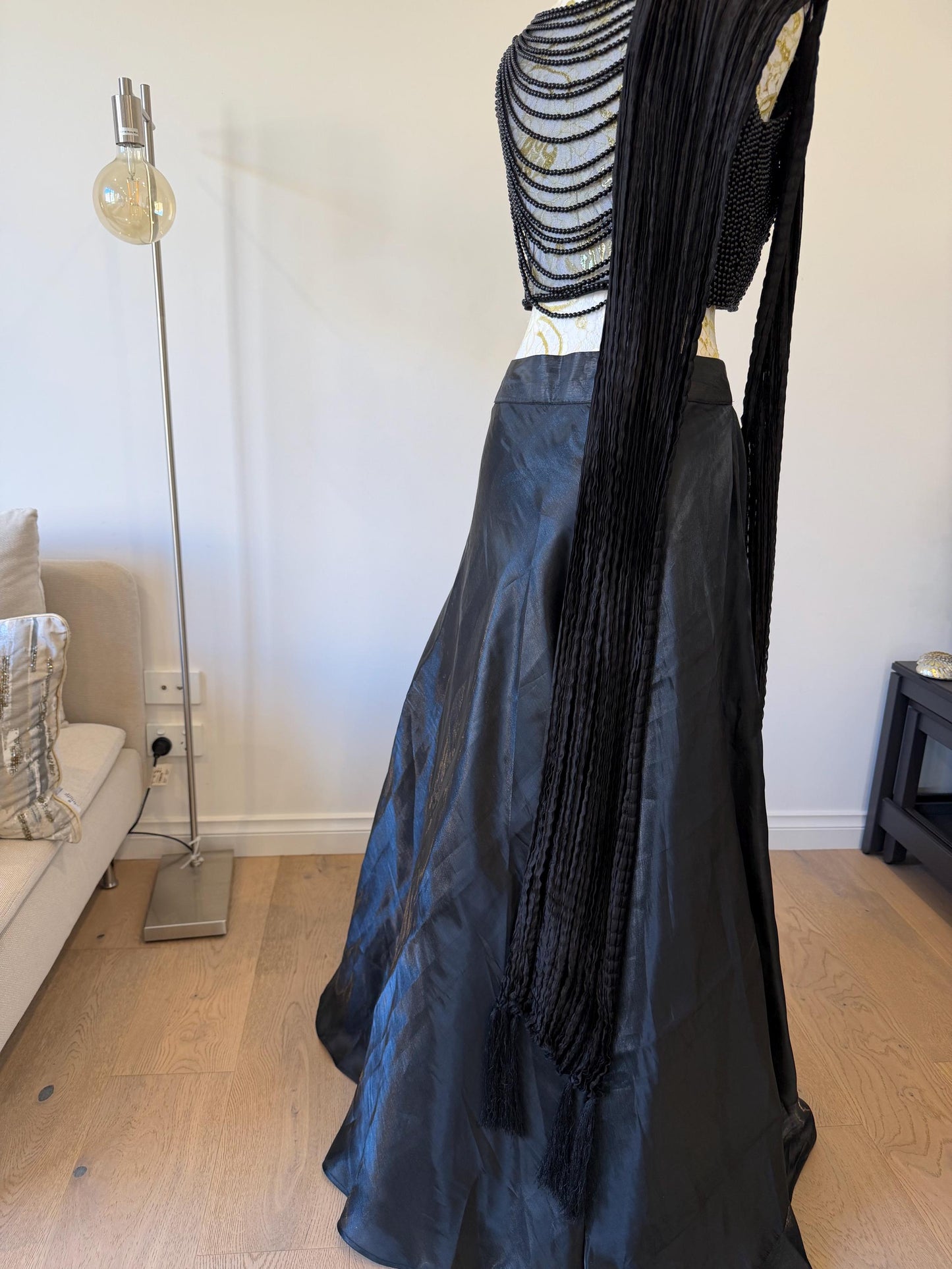 Black Beaded Indo-Western Lehenga Set