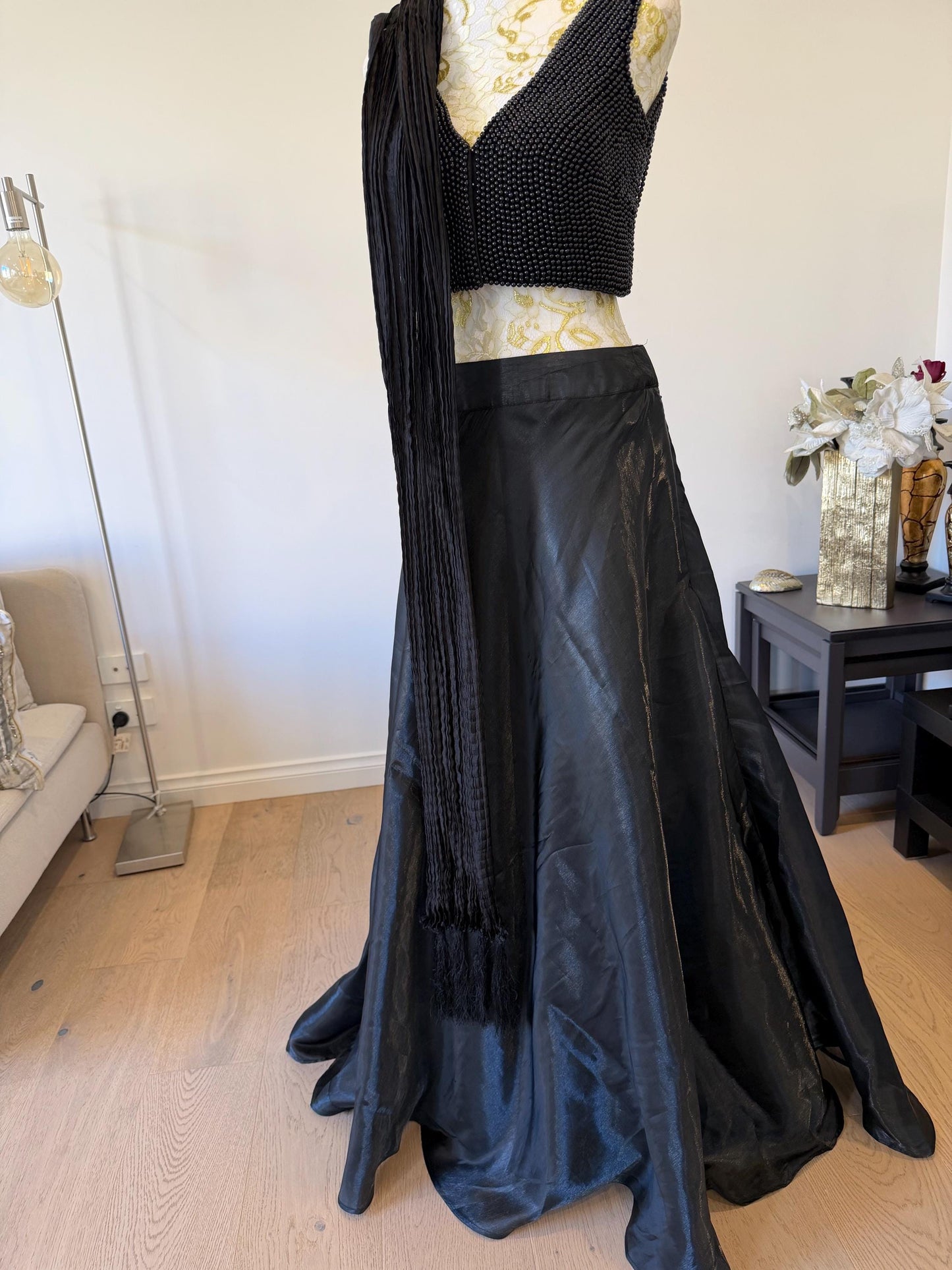 Black Beaded Indo-Western Lehenga Set
