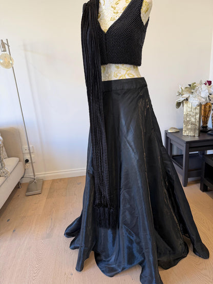 Black Beaded Indo-Western Lehenga Set