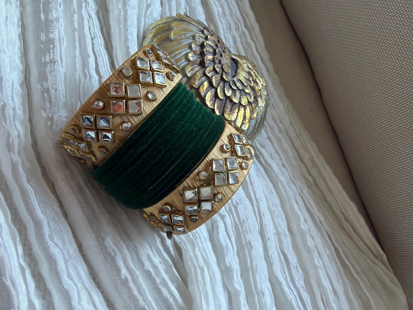 Green Velvet Kundan Bangle Set